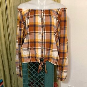 🌈  💕 place 💕 XXL off shoulder plaid cotton top